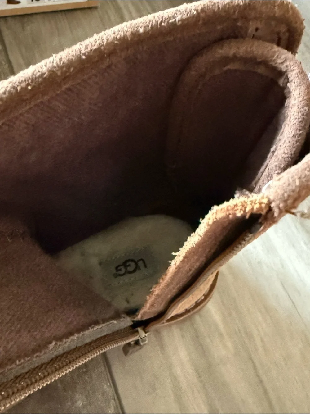 UGG Kids Brown Suede Boots with Lavender Laces